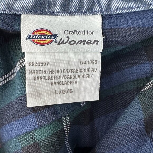 Dickies Women Flannel Plaid Button Up Shirt Size Large Blue Green Red - Picture 4 of 5